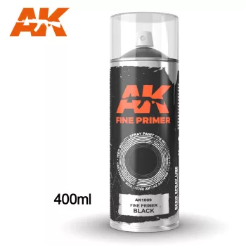   AK Interactive - Fine Primer Black - Spray 400Ml (Includes 2 Nozzles)