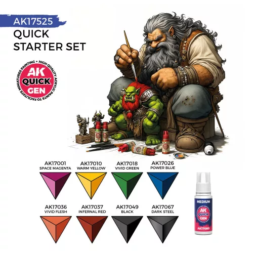 AK Interactive - QUICK STARTER SET (8 QUICK GEN + 1 MEDIUM + 1 FREE BRUSH)