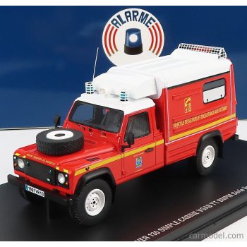   Alarme - Land Rover Defender 130 Pick-Up Closed Vsab Tt Bmpm Sapeurs Pompiers Vehicule De Secours Et D'Assistance Aux Victimes 1986 Red White