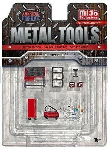 American Diorama - ACCESSORIES SET OFFICINA GARAGE TOOL GREY RED