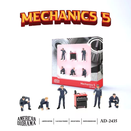 American Diorama - 1:64 Figure Set: Mechanics 5 (Set of 6 pieces: 5 figures and 1 tool cart), 2026 (1:64) - 