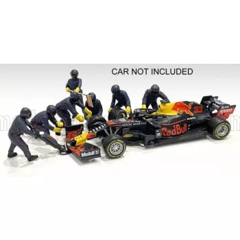   American Diorama - FIGURES F1  SET 1 2020 - DIORAMA PIT-STOP SET 7 X MECCANICI - MECHANICS - WITH DECALS MATT BLUE RED