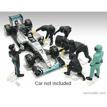   American Diorama - Figures F1 Set 2 2022 - Diorama Pit-Stop Set 7 X Meccanici - Mechanics - With Decals Black Green
