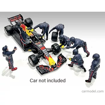   American Diorama - Figures F1 Set 2 2022 - Diorama Pit-Stop Set 7 X Meccanici - Mechanics - With Decals Matt Blue Red