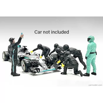   American Diorama - Figures F1 Set 2 2022 - Diorama Pit-Stop Set 7 X Meccanici - Mechanics - With Decals Black Green