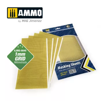   AMMO by MIG Jimenez - Masking Sheets 1mm Grid (x5 sheets, 290mm x 145mm, adhesive) 