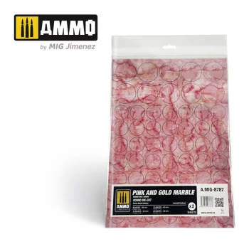   AMMO - Pink and Gold Marble. Round Die-cut for Bases for Wargames - 2 pcs