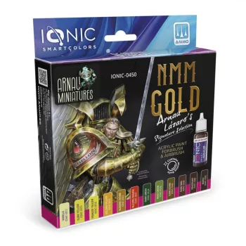   AMMO by MIG Jimenez - IONIC NMM Gold Arnau Lazaro Set - 10 Ionic Smart acrylic colors + 2 exclusive Inks