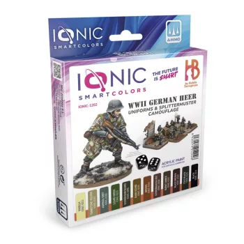   AMMO by MIG Jimenez - WWII German Heer Uniforms & Splittermuster Camouflage - 12 Ionic Smart acrylic colors