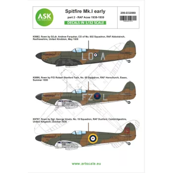   Art Scale - 1/32 Spitfire Mk.I early part 2 - RAF aces 1938 / 1939