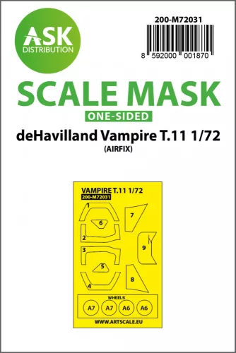 Art Scale - 1/72 deHavilland Vampire T.11 one-sided painting mask for Airfix
