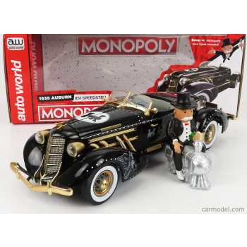   Autoworld - Auburn 851 Speedster Open 1935 With Mr. Monopoly Figure Black Gold