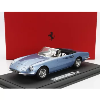   Bbr-Models - FERRARI 365 CALIFORNIA s/n08347 SPIDER CABRIOLET GENEVE MOTORSHOW 1966- CON VETRINA - WITH SHOWCASE LIGHT BLUE MET