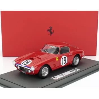   Bbr-Models - FERRARI 250GT SWB 3.0L V12 TEAM N.A.R.T. NORTH AMERICAN RACING N 19 24h LE MANS 1960 ED HUGUS - AUGIE PABST - CON VETRINA - WITH SHOWCASE RED
