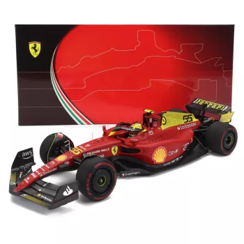   Bbr-Models - FERRARI F1-75 TEAM SCUDERIA FERRARI N 55 4th MONZA ITALY GP 2022 CARLOS SAINZ RED YELLOW