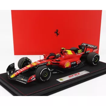   Bbr-Models - FERRARI F1  SF-23 TEAM SCUDERIA FERRARI N 55 POLE POSITION 3rd MONZA ITALY GP 2023 CARLOS SAINZ - CON VETRINA - WITH SHOWCASE RED BLACK YELLOW