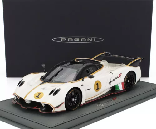 Bbr-Models - PAGANI HUAYRA R N 1 RACING 2021 - CON VETRINA - WITH SHOWCASE BIANCO BENNY - WHITE BLACK