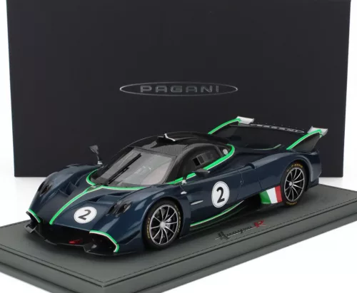 Bbr-Models - PAGANI HUAYRA R N 2 RACING 2021 - CON VETRINA - WITH SHOWCASE MATT BLUE BLACK CARBON