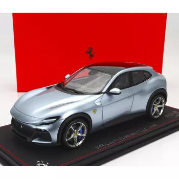  Bbr-Models - FERRARI PUROSANGUE SUV 2022 - CON VETRINA - WITH SHOWCASE GRIGIO ALLOY - BLUE GREY MET