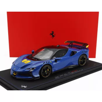   Bbr-Models - FERRARI SF90 XX STRADALE 2024 - CON VETRINA - WITH SHOWCASE AZZURRO DINO - LIGHT BLUE BLACK YELLOW