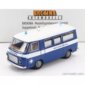   Brekina Plast - Fiat 238 Minibus Ambulanza Croce Bianca Milano 1966 Blue White