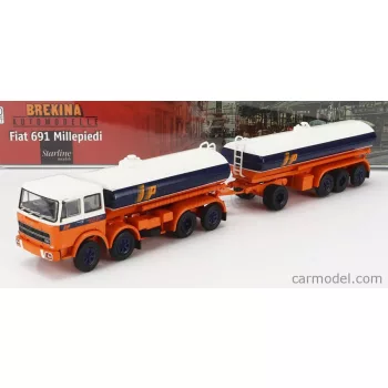   Brekina Plast - Fiat 691 Tanker Truck Ip Millepiedi 4-Assi 1961 White Blue Yellow
