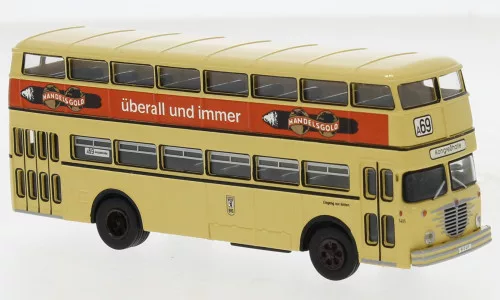 Brekina - Brekina, Büssing D2U Doppeldecker, 1960, BVG - Handelsgold, 1:87