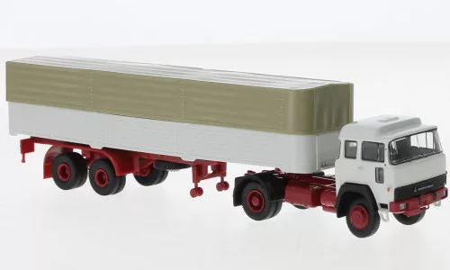 Brekina - Brekina, Magirus 310 D 16 PP-Sattelzug, hellgrau/dunkelrot, 1974, 1:87