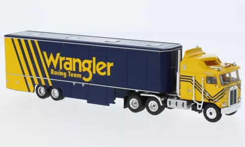 Brekina - Brekina, Kenworth K 100 Aerodyne Renntransport-SZ, 1980, Wrangler Racing, 1:87