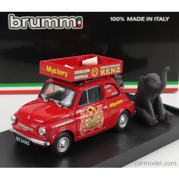   Brumm - Fiat 500R Veicolo Pubblicitario 1972 - Circo Circus Herman Renz Olanda With Two Elefants Figures - Mystery 2008 Red