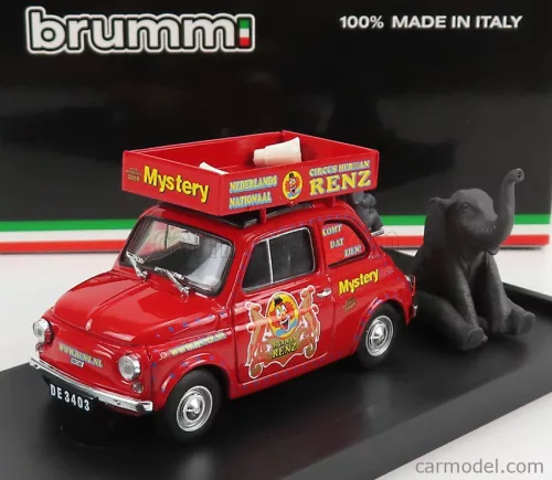 Brumm - Fiat 500R Veicolo Pubblicitario 1972 - Circo Circus Herman Renz Olanda With Two Elefants Figures - Mystery 2008 Red