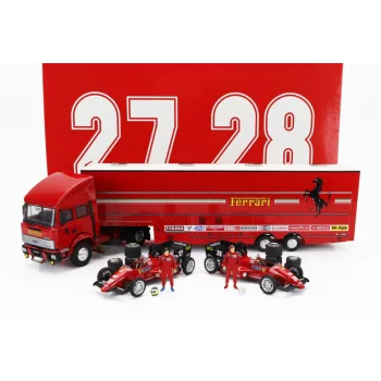   Brumm - IVECO FIAT FIAT IVECO 190 TRUCK CAR TRANSPORTER MONACO GP 1984 WITH 2X F1 FERRARI 126CK TURBO N 27 MICHELE ALBORETO - N 28 RENE ARNOUX + FIGURES AND ACCESSORIES RED