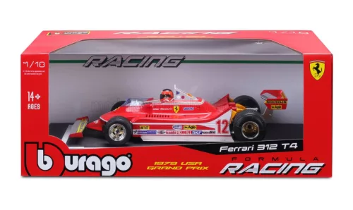 Burago - FERRARI F1  312T4 N 12 WINNER WATKINS GLEN GP USA (WITH PILOT FIGURE AND RAIN WHEELS) 1979 GILLES VILLENEUVE RED