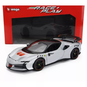   Burago - FERRARI SF90XX STRADALE 2024 BIANCO ARTICO - WHITE MET ORANGE BLACK