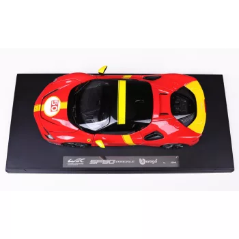   Burago - FERRARI SF90 STRADALE HYBRID 1000hp N 50 24h LE MANS LIVERY - CON VETRINA - WITH SHOWCASE - EXCLUSIVE CARMODEL RED YELLOW