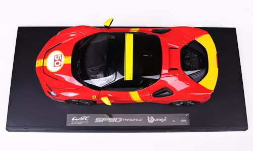 Burago - FERRARI SF90 STRADALE HYBRID 1000hp N 50 24h LE MANS LIVERY - CON VETRINA - WITH SHOWCASE - EXCLUSIVE CARMODEL RED YELLOW