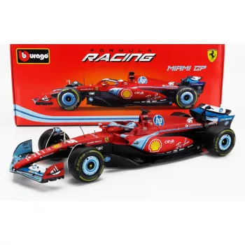   Burago - FERRARI F1  SF-24 TEAM SCUDERIA FERRARI N 16 3rd MIAMI GP 2024 CHARLES LECLERC RED BLACK LIGHT BLUE