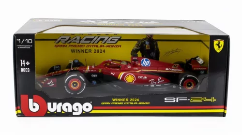 Burago - FERRARI F1  SF-24 TEAM SCUDERIA FERRARI N 16 WINNER ITALY MONZA GP 2024 CHARLES LECLERC RED WHITE BLACK