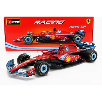   Burago - FERRARI F1  SF-24 TEAM SCUDERIA FERRARI N 55 5th MIAMI GP 2024 CARLOS SAINZ RED BLACK LIGHT BLUE