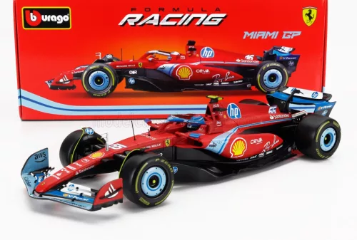 Burago - FERRARI F1  SF-24 TEAM SCUDERIA FERRARI N 55 5th MIAMI GP 2024 CARLOS SAINZ RED BLACK LIGHT BLUE