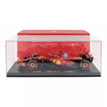   Burago - FERRARI F1  SF-24 TEAM SCUDERIA FERRARI N 16 WINNER ITALY MONZA GP 2024 CHARLES LECLERC - CON VETRINA - WITH SHOWCASE RED WHITE BLACK