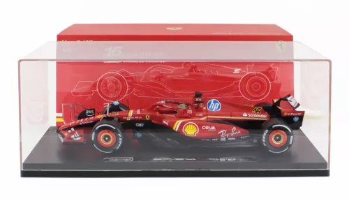 Burago - FERRARI F1  SF-24 TEAM SCUDERIA FERRARI N 16 WINNER ITALY MONZA GP 2024 CHARLES LECLERC - CON VETRINA - WITH SHOWCASE RED WHITE BLACK