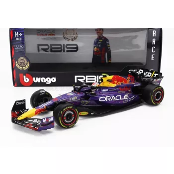   Burago - RED BULL F1  RB19 TEAM ORACLE RED BULL RACING N 11 3rd LAS VEGAS USA GP 2023 SERGIO PEREZ PURPLE YELLOW RED