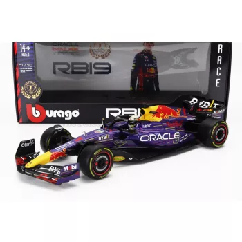   Burago - RED BULL F1  RB19 TEAM ORACLE RED BULL RACING N 1 WORLD CHAMPION WINNER LAS VEGAS USA GP 2023 MAX VERSTAPPEN PURPLE YELLOW RED