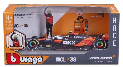 Burago - McLAREN F1  MCL38 TEAM MCLAREN N 81 SEASON 2024 OSCAR PIASTRI - WITH PILOT ORANGE BLACK