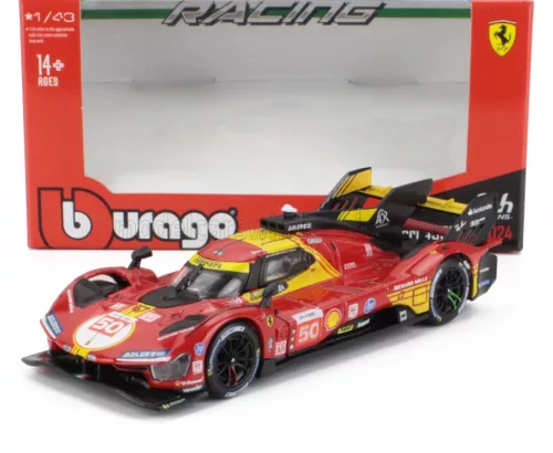 Burago - FERRARI 499P 3.0L TURBO V6 TEAM FERRARI AF CORSE N 50 WINNER 24h LE MANS 2024 ANTONIO FUOCO - MIGUEL MOLINA - NICKLAS NIELSEN RED