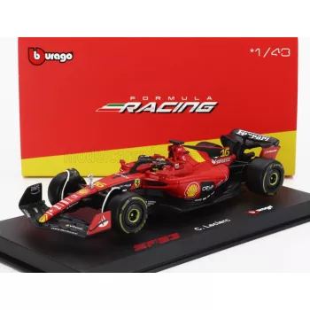   Burago - FERRARI F1  SF-23 TEAM SCUDERIA FERRARI N 16 4th MONZA ITALY GP 2023 CHARLES LECLERC - WITH PILOT AND SHOWCASE RED BLACK YELLOW