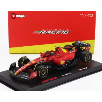   Burago - FERRARI F1  SF-23 TEAM SCUDERIA FERRARI N 55 POLE POSITION 3rd MONZA ITALY GP 2023 CARLOS SAINZ - WITH PILOT AND SHOWCASE RED BLACK YELLOW