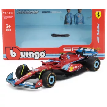   Burago - FERRARI F1  SF-24 TEAM SCUDERIA FERRARI N 55 5th MIAMI GP 2024 CARLOS SAINZ RED BLACK LIGHT BLUE