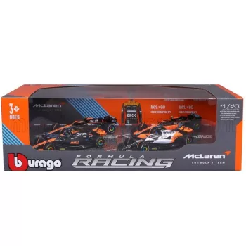   Burago - McLAREN F1  SET 4X - TEAM MCLAREN MCL36 N 4 ABU DHABI GP 2022 - MCL60 N 4 SINGAPORE GP - MONACO GP - BRITISH GP 2023 LANDO NORRIS ORANGE BLACK WHITE